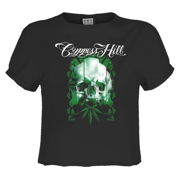 View the Cypress Hill Glitched Skull Ladies Crop Top online at Amplified